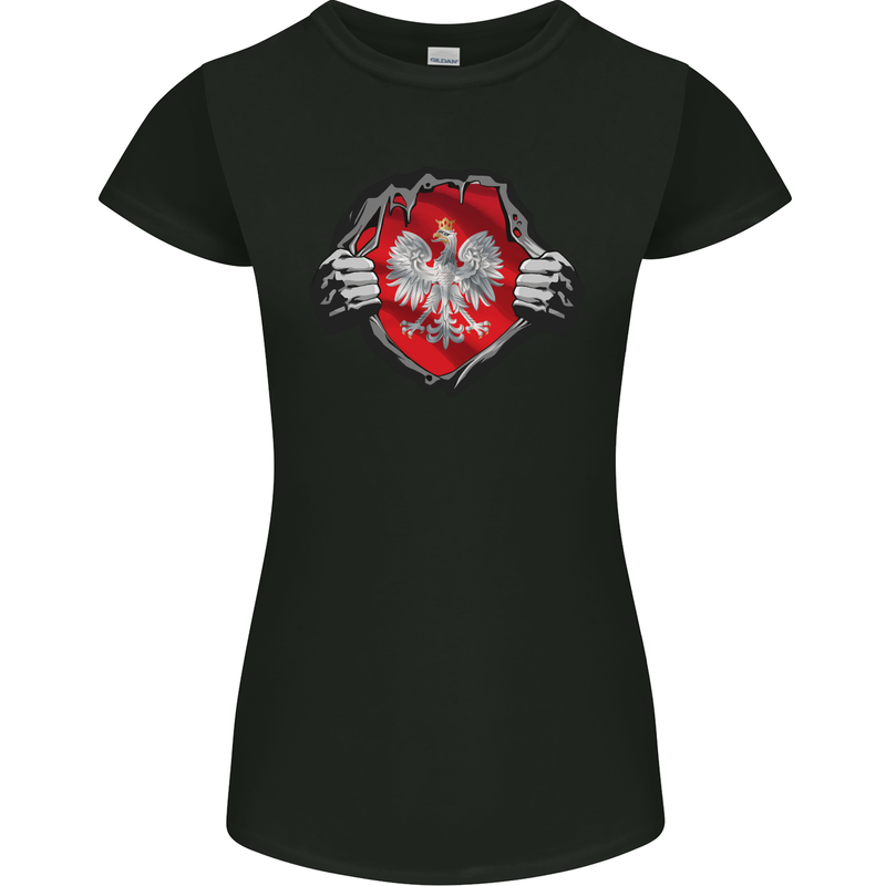 Poland Flag Gym Ripped Torn Polish Polska Womens Petite Cut T-Shirt Black