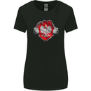 Poland Flag Gym Ripped Torn Polish Polska Womens Wider Cut T-Shirt Black