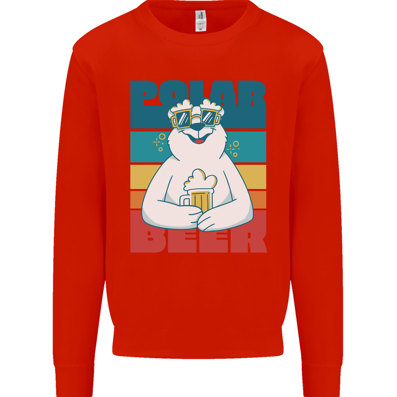 Polar Beer Funny Bear Alcohol Play on Words Kids Sweatshirt Jumper Bright Red