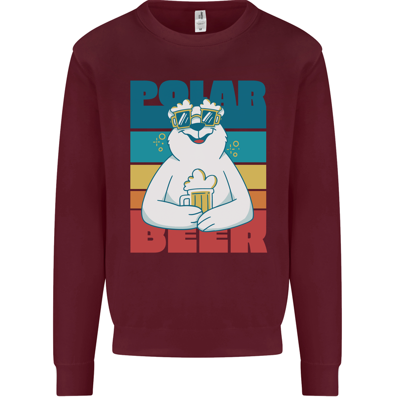 Polar Beer Funny Bear Alcohol Play on Words Kids Sweatshirt Jumper Maroon