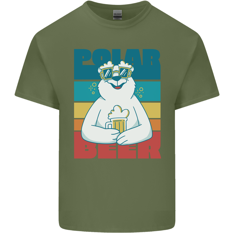 Polar Beer Funny Bear Alcohol Play on Words Mens Cotton T-Shirt Tee Top Military Green