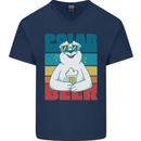 Polar Beer Funny Bear Alcohol Play on Words Mens V-Neck Cotton T-Shirt Navy Blue