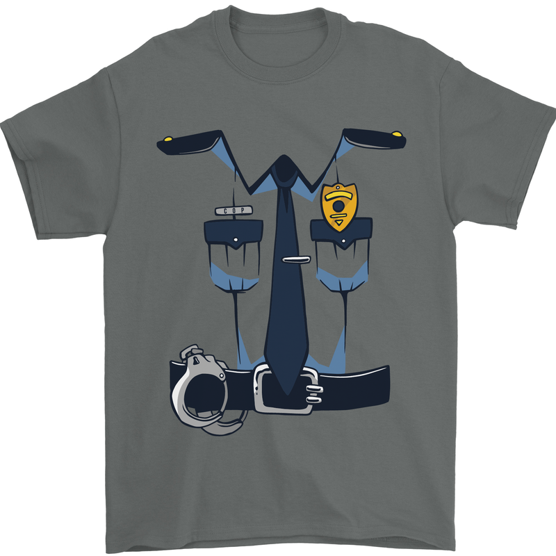 Police Fancy Dress Costume Outfit Stag Do Mens T-Shirt Cotton Gildan Charcoal