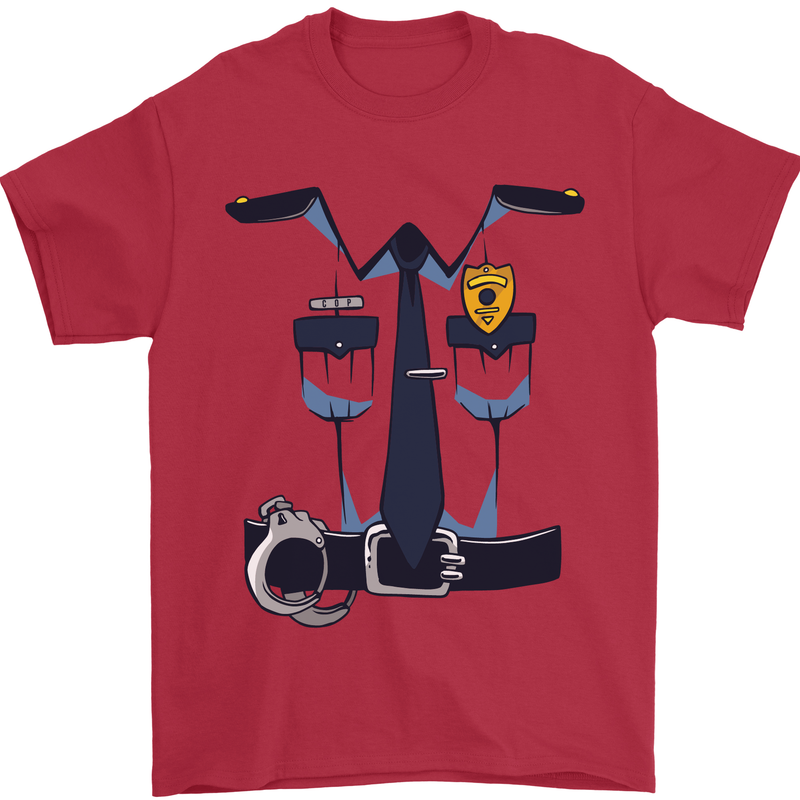 Police Fancy Dress Costume Outfit Stag Do Mens T-Shirt Cotton Gildan Red