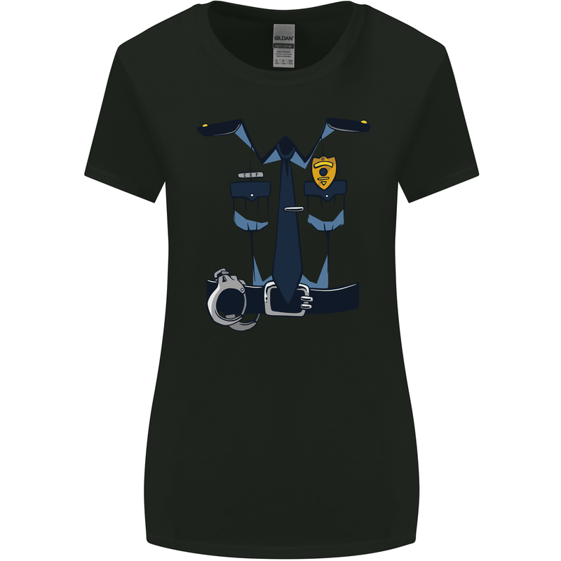 Police Fancy Dress Costume Outfit Stag Do Womens Wider Cut T-Shirt Black