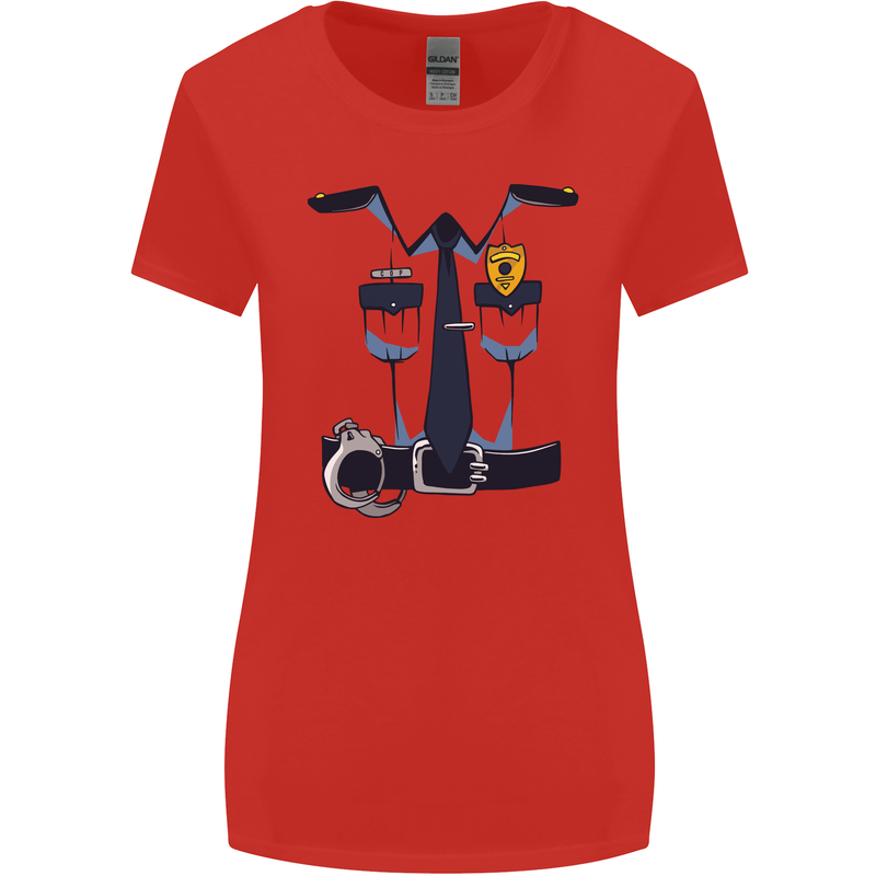 Police Fancy Dress Costume Outfit Stag Do Womens Wider Cut T-Shirt Red