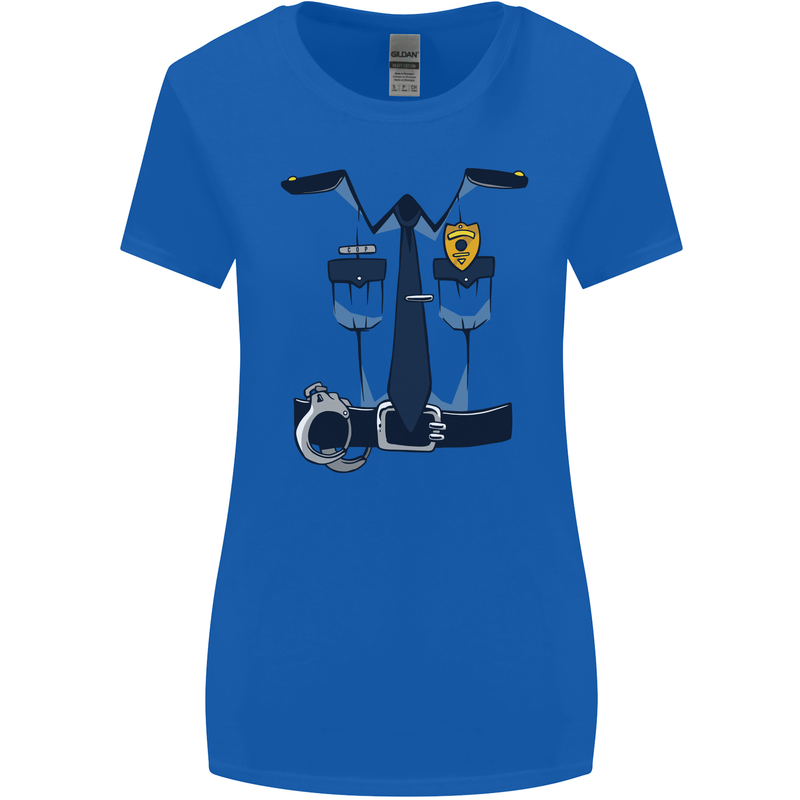 Police Fancy Dress Costume Outfit Stag Do Womens Wider Cut T-Shirt Royal Blue