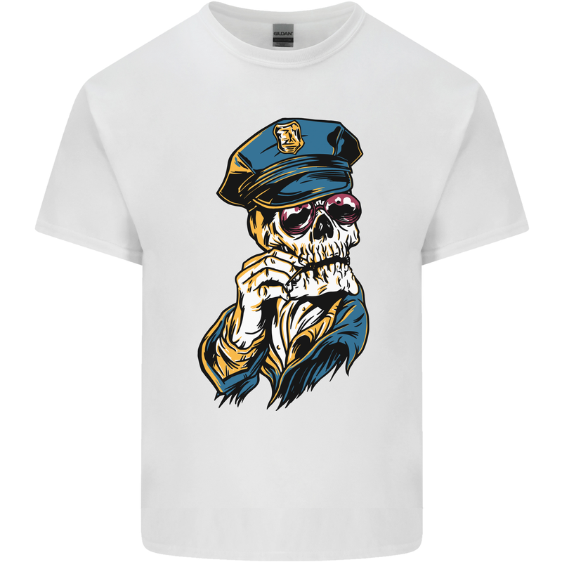 Policeman Skull Police Officer Force Kids T-Shirt Childrens White