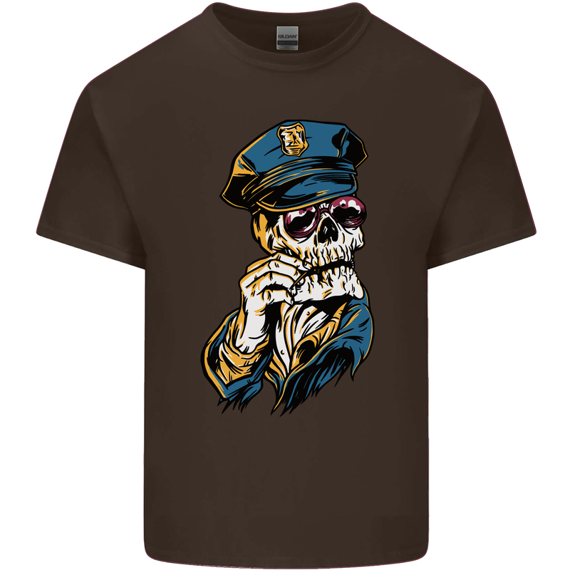 Policeman Skull Police Officer Force Mens Cotton T-Shirt Tee Top Dark Chocolate