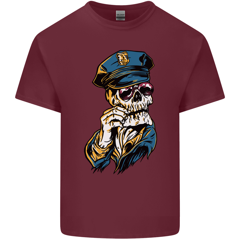 Policeman Skull Police Officer Force Mens Cotton T-Shirt Tee Top Maroon