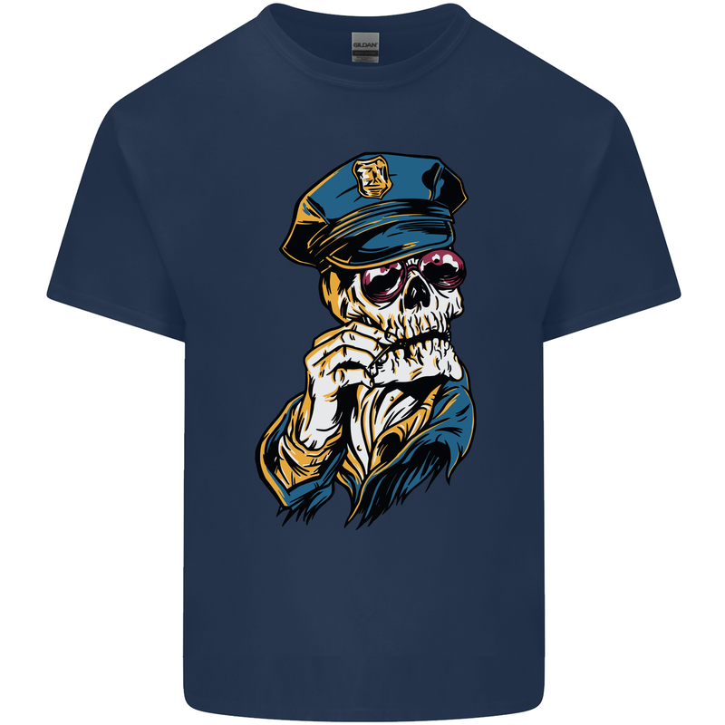 Policeman Skull Police Officer Force Mens Cotton T-Shirt Tee Top Navy Blue