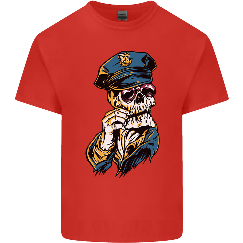 Policeman Skull Police Officer Force Mens Cotton T-Shirt Tee Top Red
