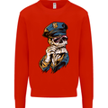 Policeman Skull Police Officer Force Mens Sweatshirt Jumper Bright Red