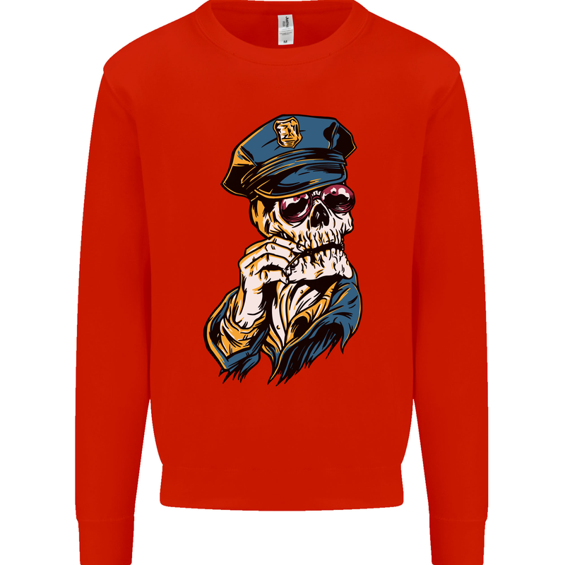 Policeman Skull Police Officer Force Mens Sweatshirt Jumper Bright Red