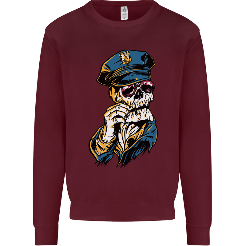 Policeman Skull Police Officer Force Mens Sweatshirt Jumper Maroon
