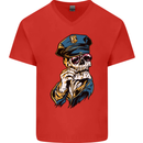 Policeman Skull Police Officer Force Mens V-Neck Cotton T-Shirt Red