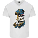 Policeman Skull Police Officer Force Mens V-Neck Cotton T-Shirt White