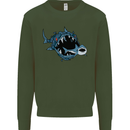 Pollution Great White Shark Climate Change Kids Sweatshirt Jumper Forest Green