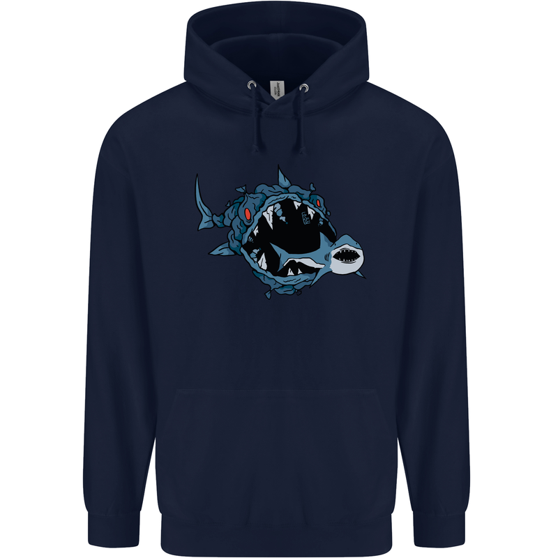 Pollution Great White Shark Climate Change Mens 80% Cotton Hoodie Navy Blue