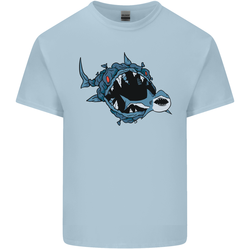 Pollution Great White Shark Climate Change Mens Cotton T-Shirt Tee Top Light Blue