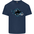 Pollution Great White Shark Climate Change Mens Cotton T-Shirt Tee Top Navy Blue