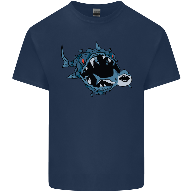 Pollution Great White Shark Climate Change Mens Cotton T-Shirt Tee Top Navy Blue