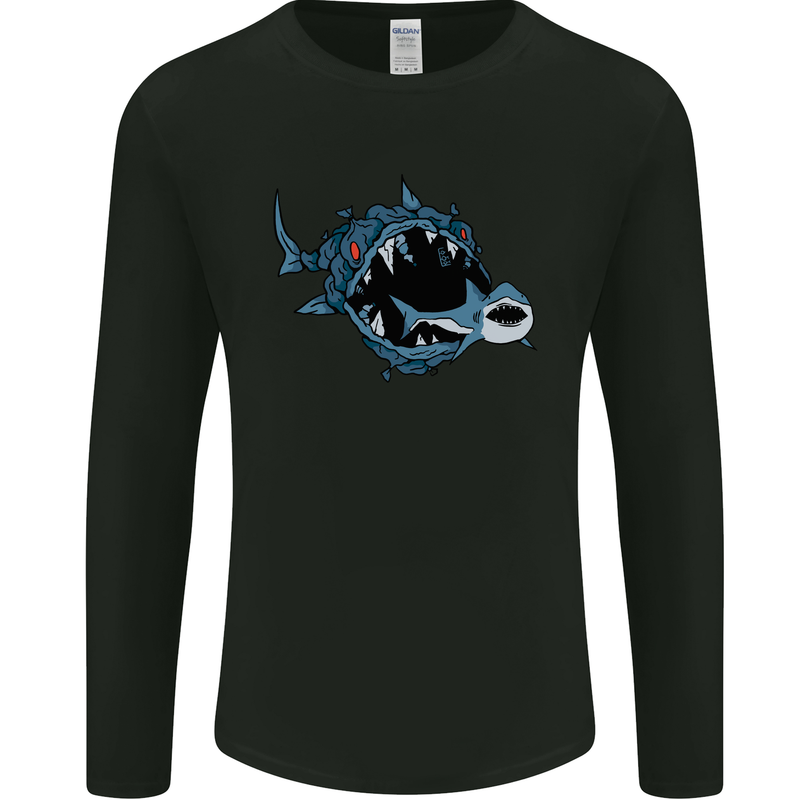 Pollution Great White Shark Climate Change Mens Long Sleeve T-Shirt Black