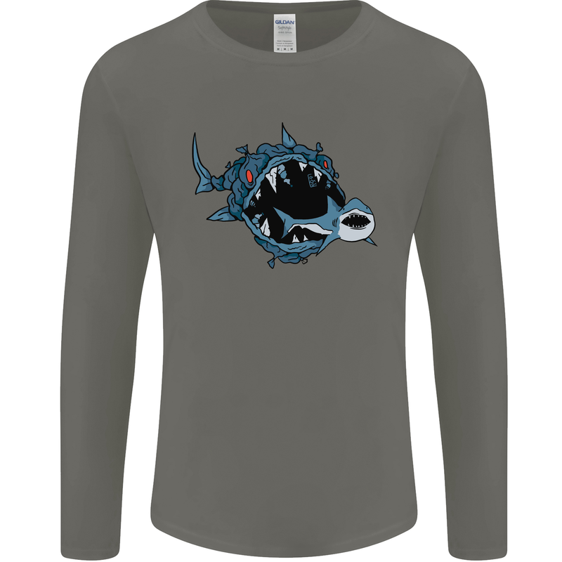 Pollution Great White Shark Climate Change Mens Long Sleeve T-Shirt Charcoal