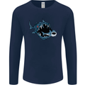 Pollution Great White Shark Climate Change Mens Long Sleeve T-Shirt Navy Blue