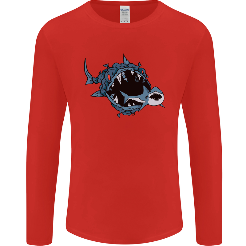 Pollution Great White Shark Climate Change Mens Long Sleeve T-Shirt Red