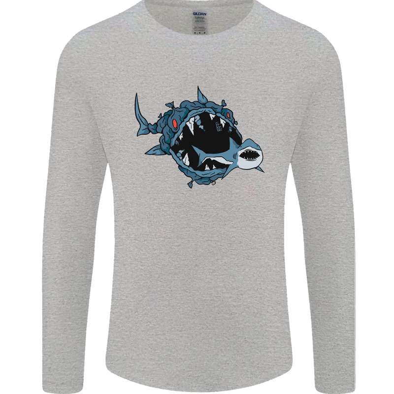 Pollution Great White Shark Climate Change Mens Long Sleeve T-Shirt Sports Grey