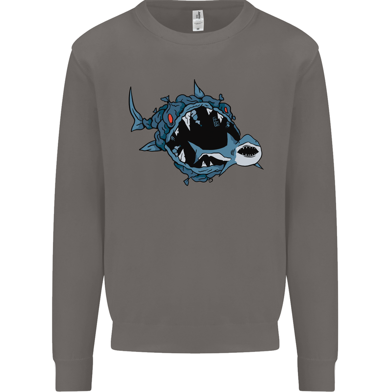 Pollution Great White Shark Climate Change Mens Sweatshirt Jumper Charcoal