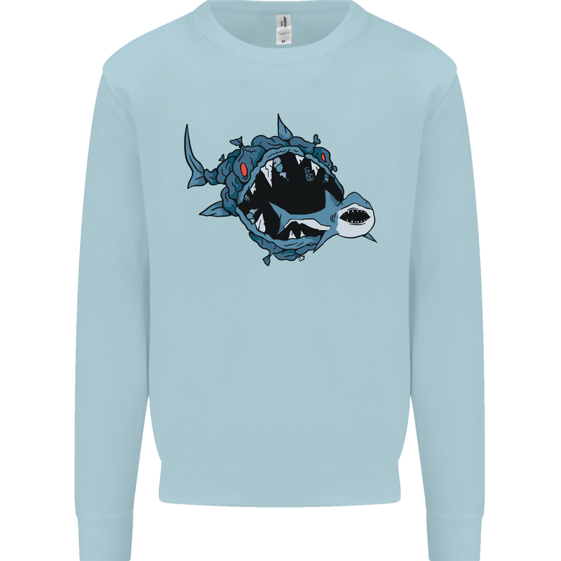 Pollution Great White Shark Climate Change Mens Sweatshirt Jumper Light Blue