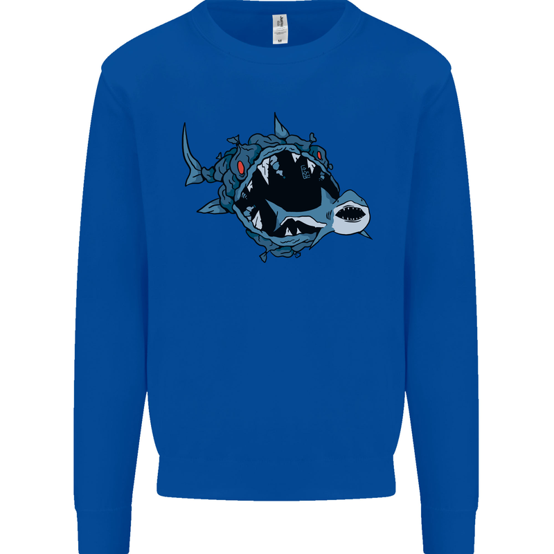 Pollution Great White Shark Climate Change Mens Sweatshirt Jumper Royal Blue