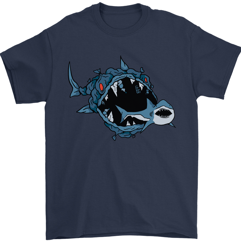 Pollution Great White Shark Climate Change Mens T-Shirt Cotton Gildan Navy Blue