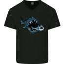 Pollution Great White Shark Climate Change Mens V-Neck Cotton T-Shirt Black