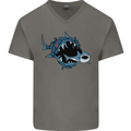 Pollution Great White Shark Climate Change Mens V-Neck Cotton T-Shirt Charcoal