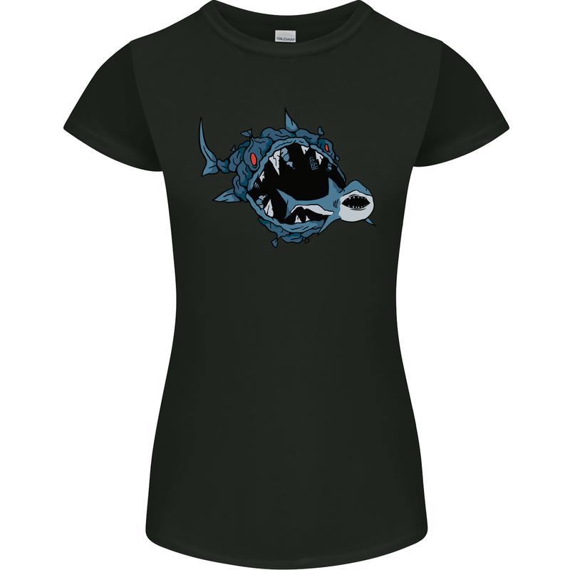 Pollution Great White Shark Climate Change Womens Petite Cut T-Shirt Black