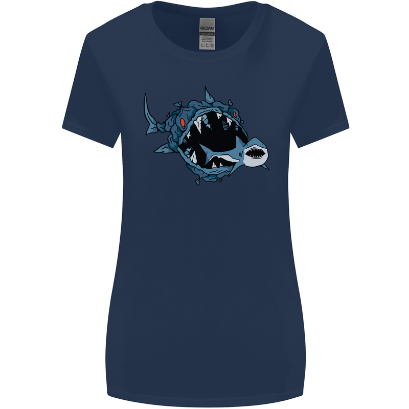 Pollution Great White Shark Climate Change Womens Wider Cut T-Shirt Navy Blue