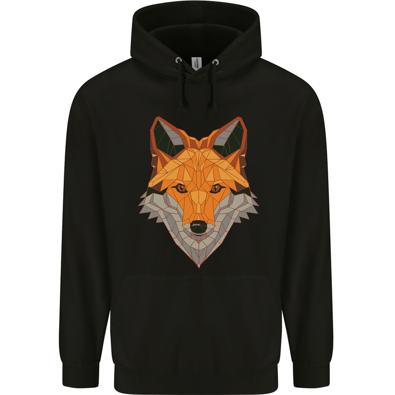 Polygonal Fox Childrens Kids Hoodie Black