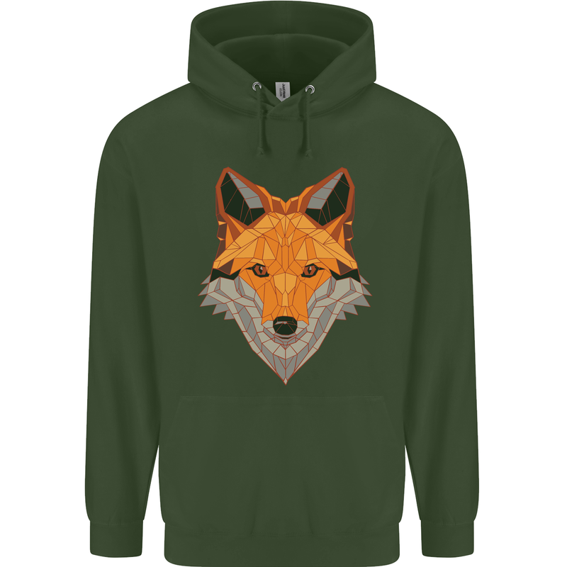 Polygonal Fox Childrens Kids Hoodie Forest Green