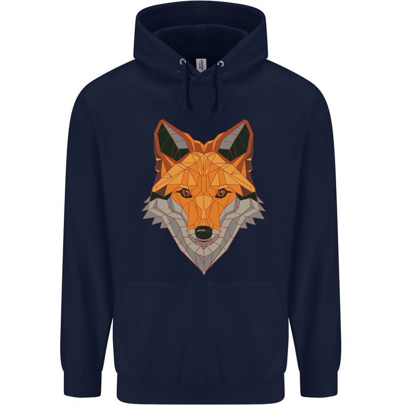 Polygonal Fox Childrens Kids Hoodie Navy Blue