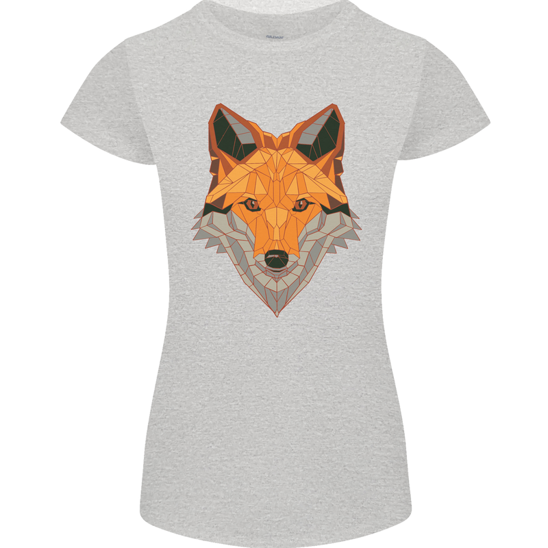 Polygonal Fox Womens Petite Cut T-Shirt Sports Grey