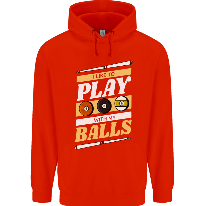 Pool I Like to Play With My Balls 9-Ball Childrens Kids Hoodie Bright Red