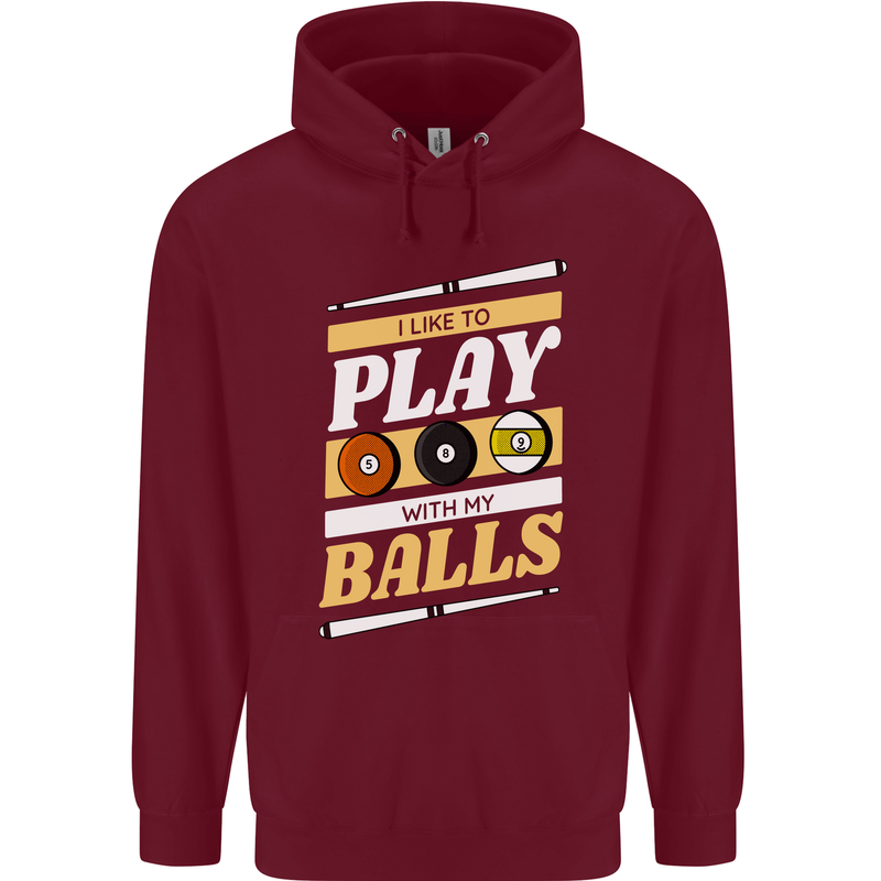 Pool I Like to Play With My Balls 9-Ball Childrens Kids Hoodie Maroon