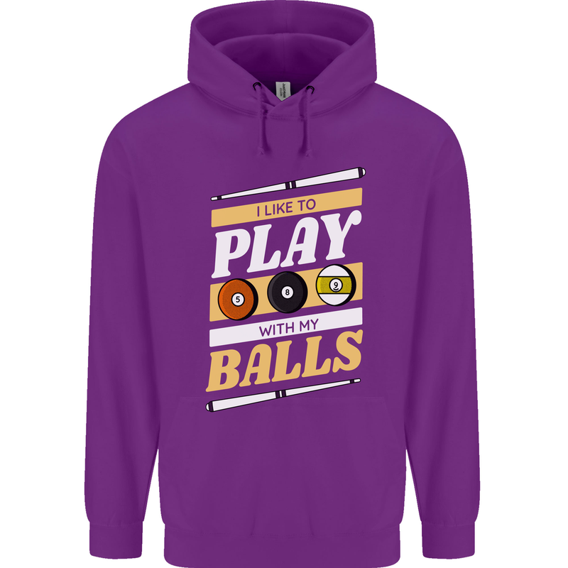 Pool I Like to Play With My Balls 9-Ball Childrens Kids Hoodie Purple