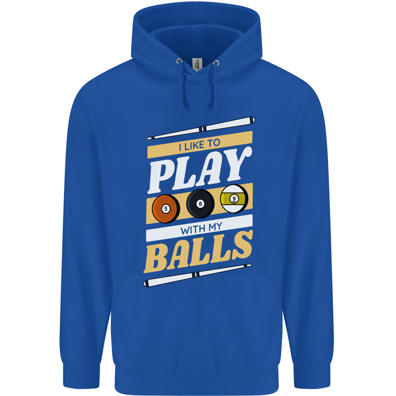 Pool I Like to Play With My Balls 9-Ball Childrens Kids Hoodie Royal Blue