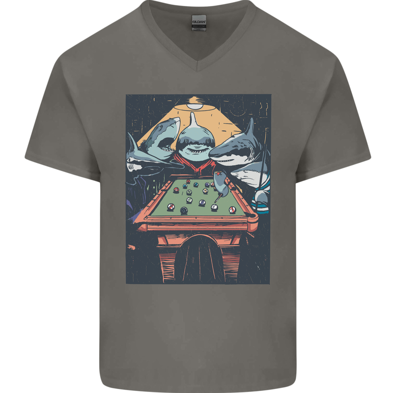 Pool Shark Snooker Player Mens V-Neck Cotton T-Shirt Charcoal