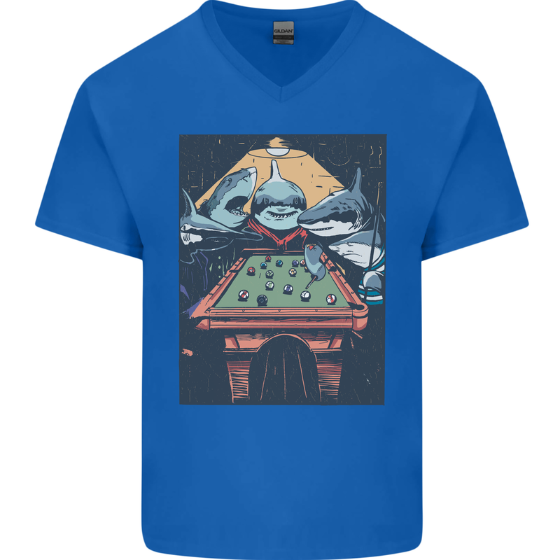 Pool Shark Snooker Player Mens V-Neck Cotton T-Shirt Royal Blue