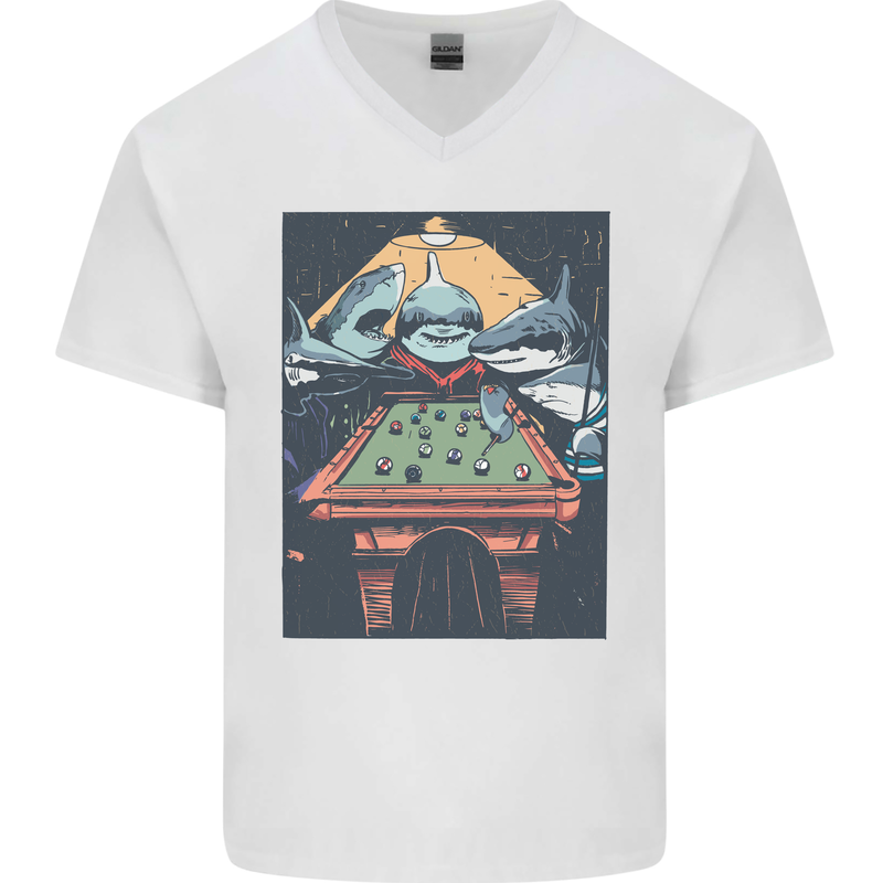 Pool Shark Snooker Player Mens V-Neck Cotton T-Shirt White